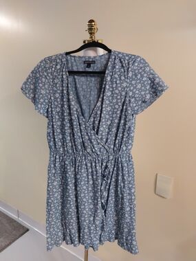 J. Crew Light Blue Floral Wrap Mini Dress